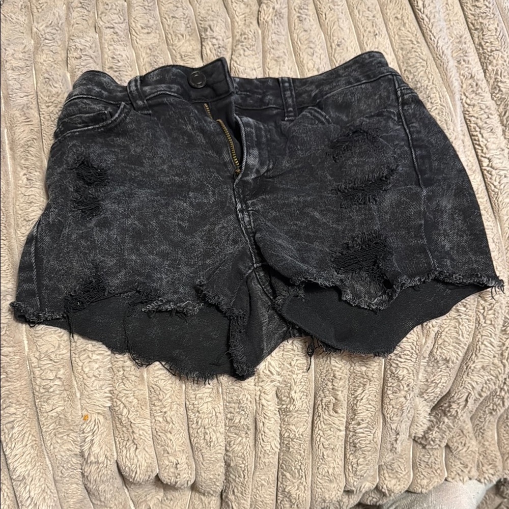 Distressed Black Denim Shorts